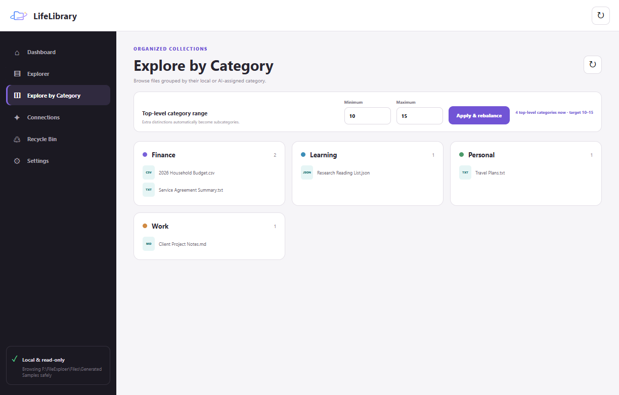 LifeLibrary Explore by Category view